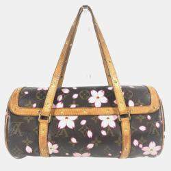 Pre Owned Louis Vuitton Monogram Cherry Blossom Papillon Tote Bag Canvas Brown