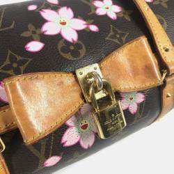 Pre Owned Louis Vuitton Monogram Cherry Blossom Papillon Tote Bag Canvas Brown