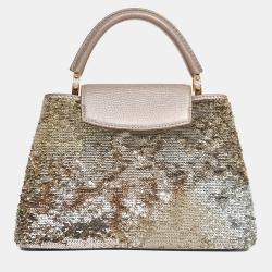 مملوكة مسبقًا Louis Vuitton 2015 Beige Metallic Sequins Taurillon Capucines BB with Strap