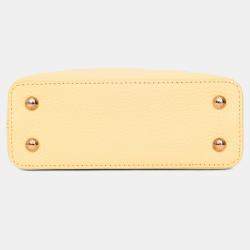 Pre Owned Louis Vuitton Pale Yellow Grained Leather Python Trim Mini Capucines Top Handle with Strap