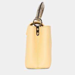 Pre Owned Louis Vuitton Pale Yellow Grained Leather Python Trim Mini Capucines Top Handle with Strap