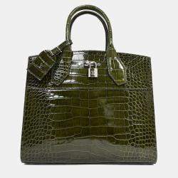 مملوكة مسبقًا Louis Vuitton Green Alligator Mississippiensis City Steamer MM Top Handle with Strap