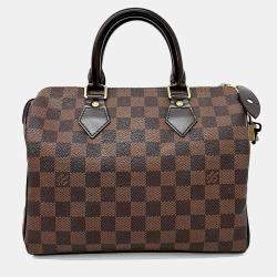 Pre Owned Louis Vuitton Brown Leather and PVC Damier Speedy 25