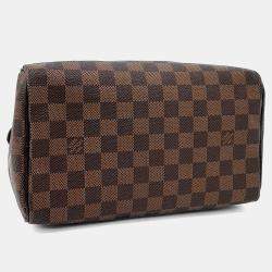 Pre Owned Louis Vuitton Brown Leather and PVC Damier Speedy 25