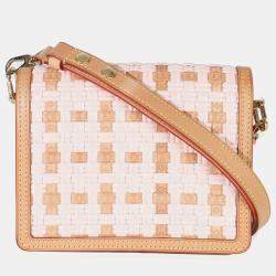 Pre Owned Louis Vuitton Dauphine PM Pink Brown Woven Leather Shoulder Bag
