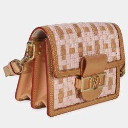 Pre Owned Louis Vuitton Dauphine PM Pink Brown Woven Leather Shoulder Bag