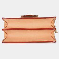 Pre Owned Louis Vuitton Dauphine PM Pink Brown Woven Leather Shoulder Bag