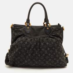 Pre Owned Louis Vuitton Cabby GM Black Monogram Denim and Leather Neo Tote