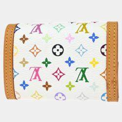 Pre Owned Louis Vuitton Porte Monnaie Plat White Multicolor Monogram Multicolore Canvas Wallet