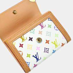 Pre Owned Louis Vuitton Porte Monnaie Plat White Multicolor Monogram Multicolore Canvas Wallet