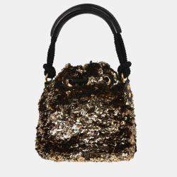 مملوكة مسبقًا Louis Vuitton Gold Black Mini Noe Rococo All Sequin Bag