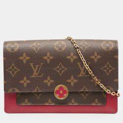 مملوكة مسبقًا Louis Vuitton Brown Red Monogram Flore Wallet On Chain