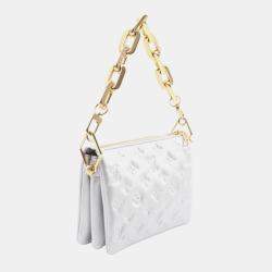 Pre Owned Louis Vuitton Coussin Bb Monogram Embossed Leather Shoulder Bag Silver