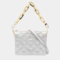 Pre Owned Louis Vuitton Coussin Bb Monogram Embossed Leather Shoulder Bag Silver