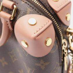 Pre Owned Louis Vuitton Petite Malle Souple Handbag Coated Canvas And Leather Monogram Brown Pink