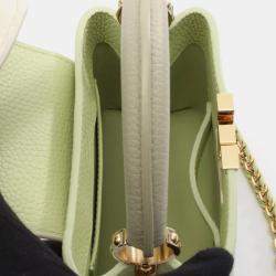 Pre Owned Louis Vuitton Capucines Mini Handbag Taurillon Leather Green And White