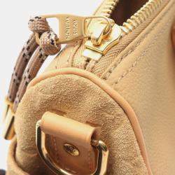 Pre Owned Louis Vuitton Keepall Bandouliere 25 Monogram Handbag Leather And Suede Beige Brown