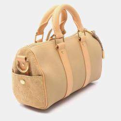 Pre Owned Louis Vuitton Keepall Bandouliere 25 Monogram Handbag Leather And Suede Beige Brown