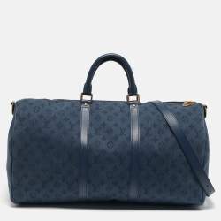 Pre Owned Louis Vuitton Keepall Bandouliere 50 Navy Monogram Denim Duffel Bag