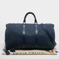 Pre Owned Louis Vuitton Keepall Bandouliere 50 Navy Monogram Denim Duffel Bag