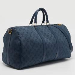 Pre Owned Louis Vuitton Keepall Bandouliere 50 Navy Monogram Denim Duffel Bag