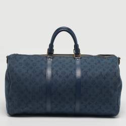 Pre Owned Louis Vuitton Keepall Bandouliere 50 Navy Monogram Denim Duffel Bag