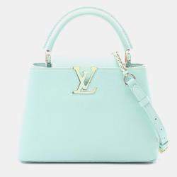 Pre Owned Louis Vuitton Capucines Bb Handbag Leather Taurillon Blue Topaz