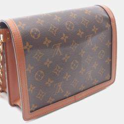 Pre Owned Louis Vuitton Dauphine Mm Monogram Reverse Shoulder Bag Coated Canvas And Leather Brown Beige