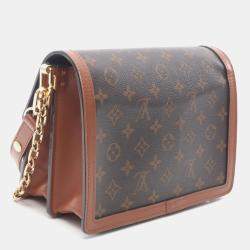 Pre Owned Louis Vuitton Dauphine Mm Monogram Reverse Shoulder Bag Coated Canvas And Leather Brown Beige
