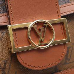 Pre Owned Louis Vuitton Dauphine Mm Monogram Reverse Shoulder Bag Coated Canvas And Leather Brown Beige