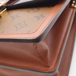Pre Owned Louis Vuitton Dauphine Mm Monogram Reverse Shoulder Bag Coated Canvas And Leather Brown Beige