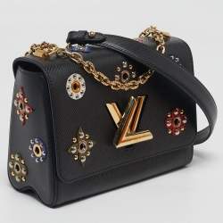Pre Owned Louis Vuitton Twist MM Mechanical Flowers Black Epi Leather Shoulder Bag