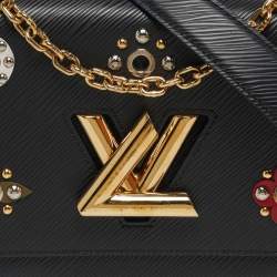 Pre Owned Louis Vuitton Twist MM Mechanical Flowers Black Epi Leather Shoulder Bag