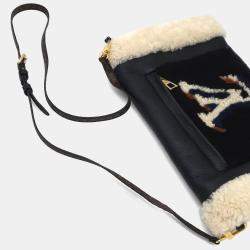 Pre Owned Louis Vuitton Beige, White Calf Leather and Shearling Fur Teddy Muffle Handbag