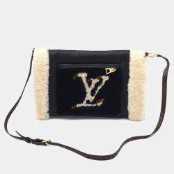 Pre Owned Louis Vuitton Beige, White Calf Leather and Shearling Fur Teddy Muffle Handbag
