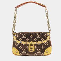 Pre Owned Louis Vuitton Pochette Accessoires Brown/Yellow Monogram Trompe L'Oeil Cotton Pile