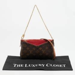 Pre Owned Louis Vuitton Pallas Cherry Monogram Canvas Chain Clutch