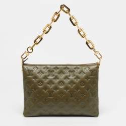 Pre Owned Louis Vuitton Coussin MM Khaki Monogram Embossed Leather Shoulder Bag