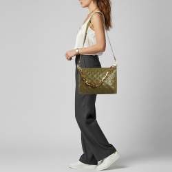 Pre Owned Louis Vuitton Coussin MM Khaki Monogram Embossed Leather Shoulder Bag