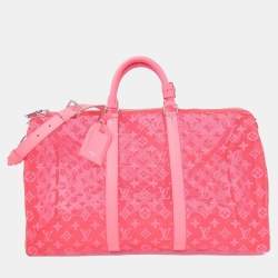 Pre Owned Louis Vuitton Pink Monogram See-Through Keepall Bandouliere 50Cm Boston Bag