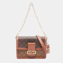 Pre Owned Louis Vuitton Dauphine Mm Shoulder Bag Coated Canvas And Leather Monogram Reverse Brown Beige