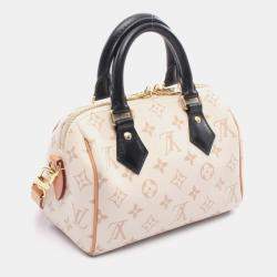 Pre Owned Louis Vuitton Speedy Bandouliere 20 Handbag Coated Canvas And Leather Monogram White Beige Black