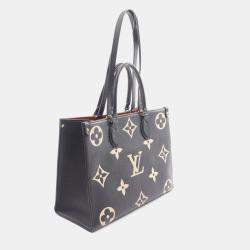 Pre Owned Louis Vuitton On The Go Mm Two-Tone Tote Bag In Monogram Empreinte Grained Leather Black And Beige