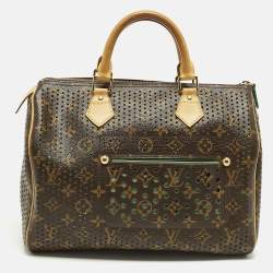 Pre Owned Louis Vuitton Speedy 30 Limited Edition Green Monogram Perforated Canvas Satchel