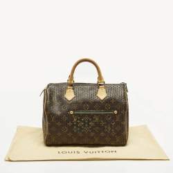 Pre Owned Louis Vuitton Speedy 30 Limited Edition Green Monogram Perforated Canvas Satchel