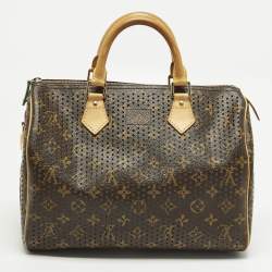 Pre Owned Louis Vuitton Speedy 30 Limited Edition Green Monogram Perforated Canvas Satchel