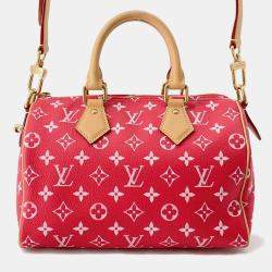 Pre Owned Louis Vuitton Speedy P9 Bandouliere Red Calf Leather Monogram Size 25