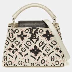Pre Owned Louis Vuitton Capucines BB Flower Motif White/Black Leather Bag