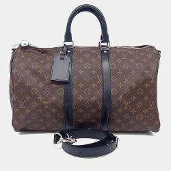 Pre Owned Louis Vuitton Brown Coated Canvas and Leather Makassar Bandoulière Keepall 45