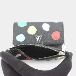 Pre Owned Louis Vuitton Portefeuille Capucine Compact Noir/Multicolor Taurillon Leather/Painted Dot